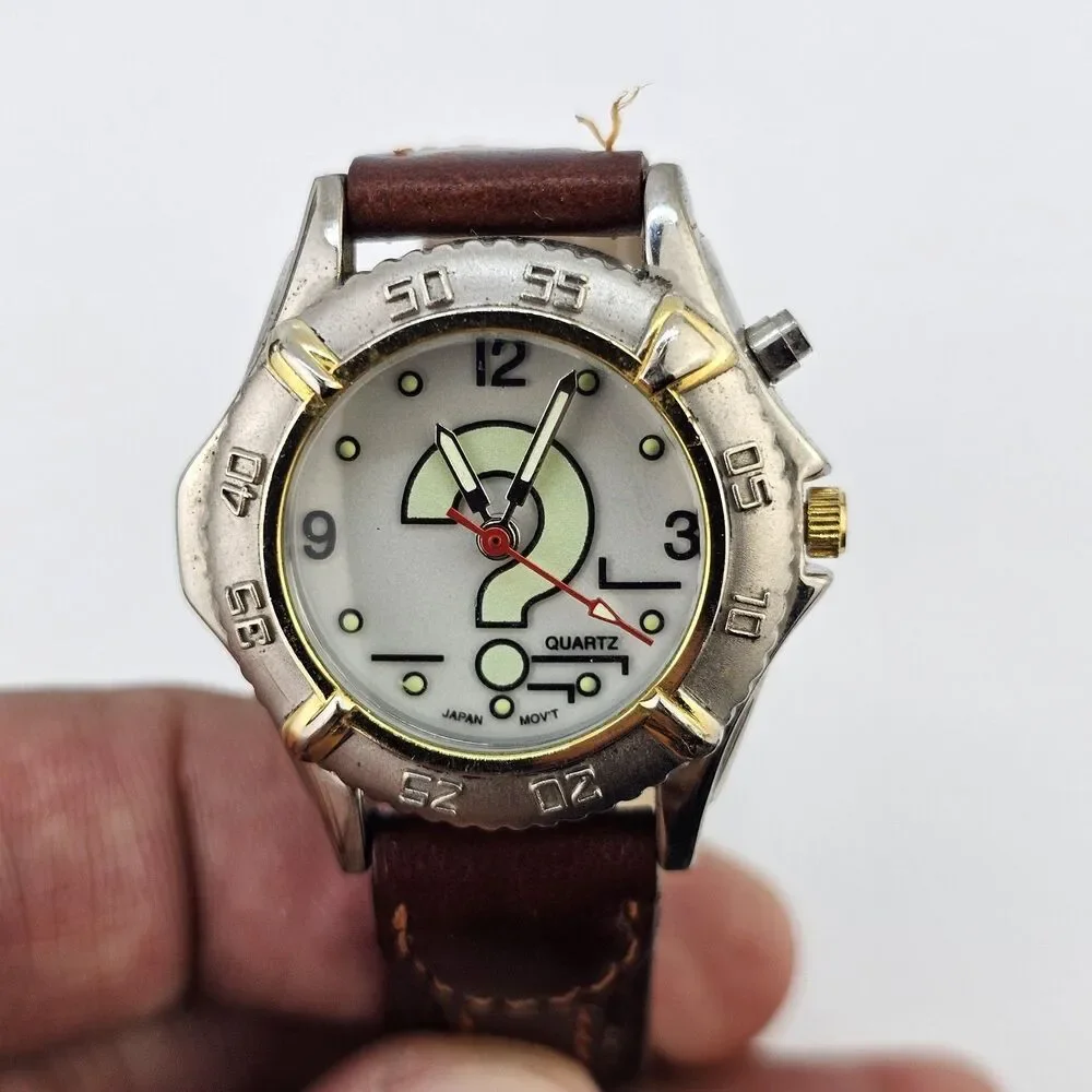 34MM Watch Women Question Mark Dial Brown Leather Bands Up to 6